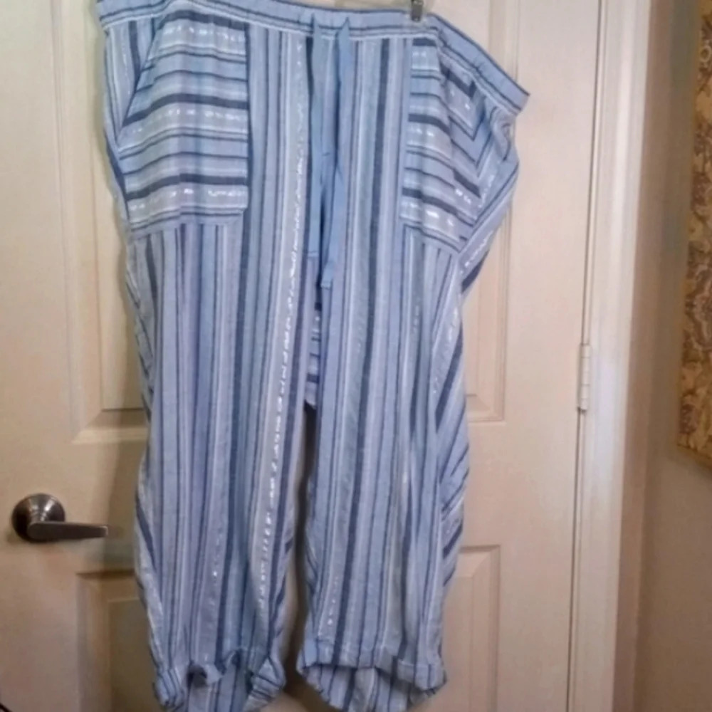 LB Linen Wide Leg Striped Crop Pant Sz26 NWT Plus Size - Picture 2 of 8
